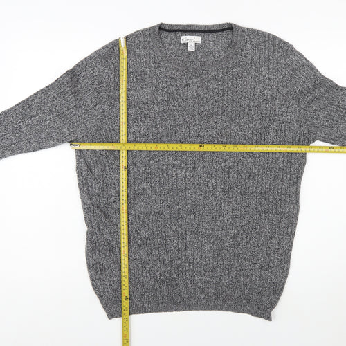 Kim Rogers Men Grey XL Cotton Cable Knit Crew Neck Jumper