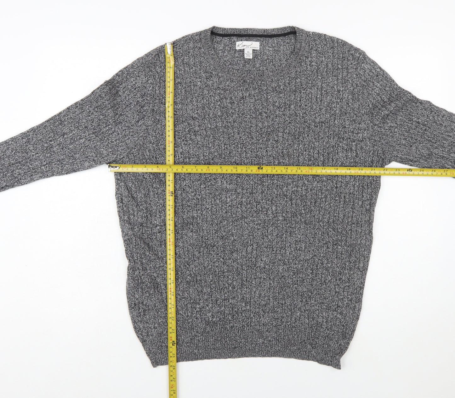 Kim Rogers Men Grey XL Cotton Cable Knit Crew Neck Jumper