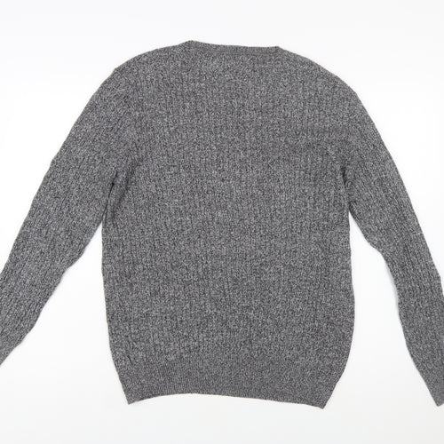 Kim Rogers Men Grey XL Cotton Cable Knit Crew Neck Jumper