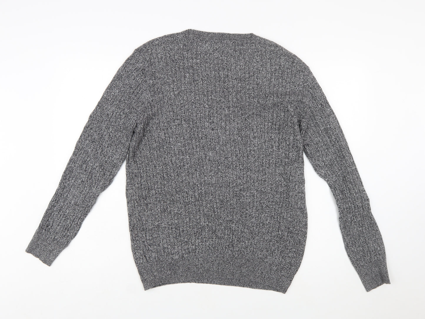 Kim Rogers Men Grey XL Cotton Cable Knit Crew Neck Jumper