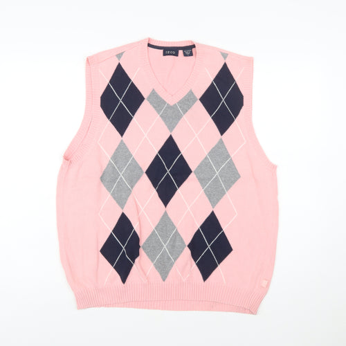 IZOD Men's Pink Argyle V-Neck Cotton Golf Vest Size L
