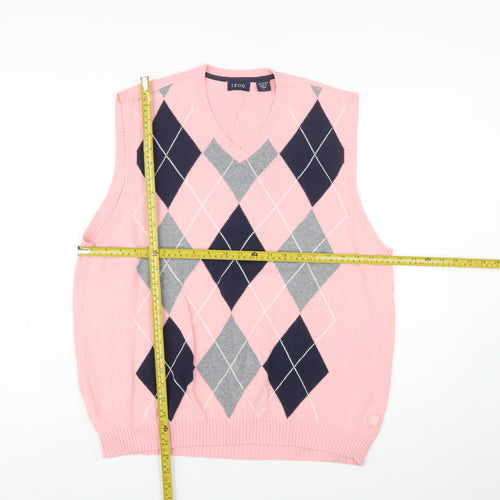 IZOD Men's Pink Argyle V-Neck Cotton Golf Vest Size L