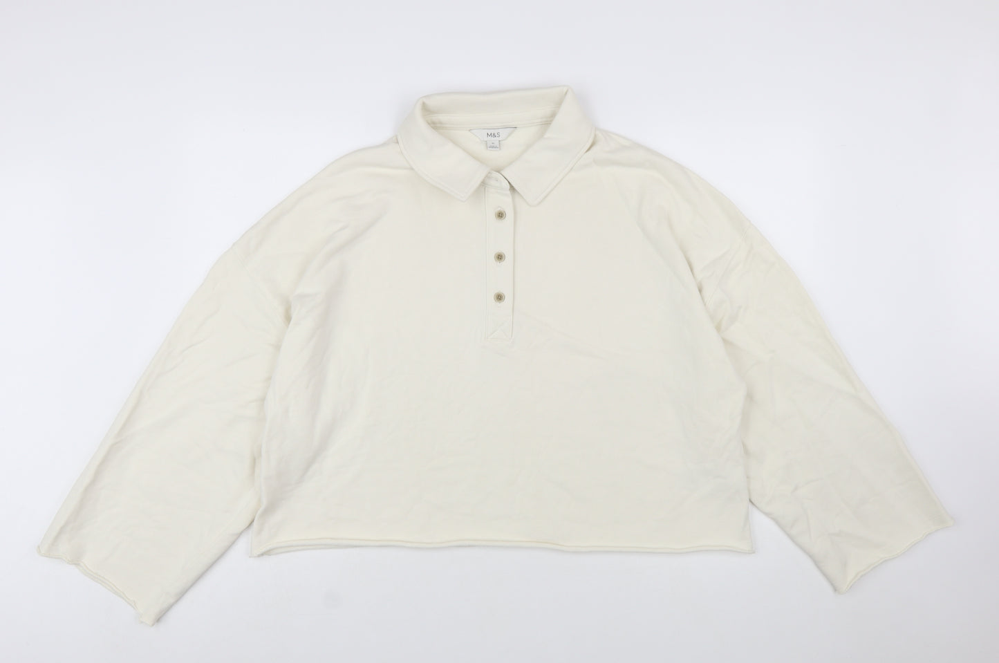 Marks and Spencer Women Ivory Henley Sweatshirt XL Cotton Pullover