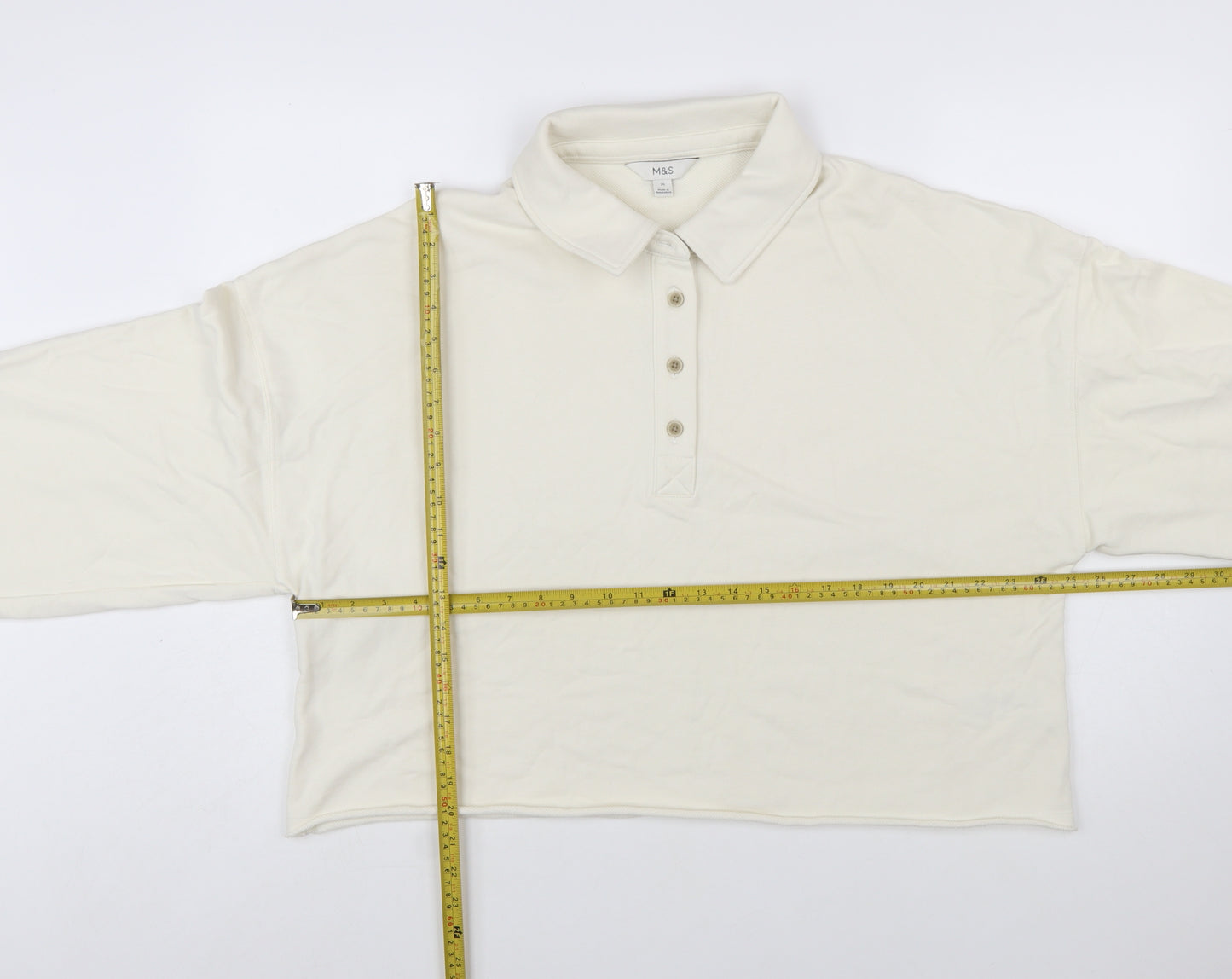 Marks and Spencer Women Ivory Henley Sweatshirt XL Cotton Pullover