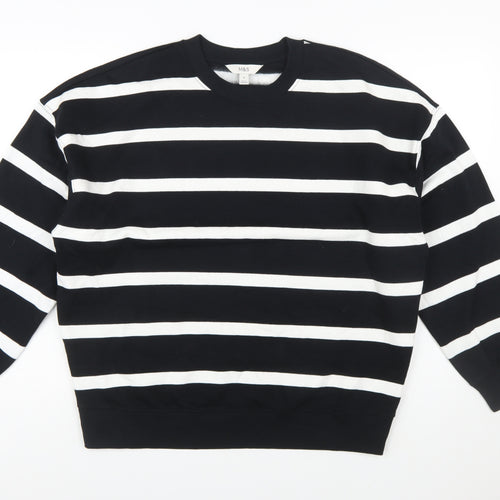 Marks and Spencer Women Black White Striped Pullover Sweatshirt M