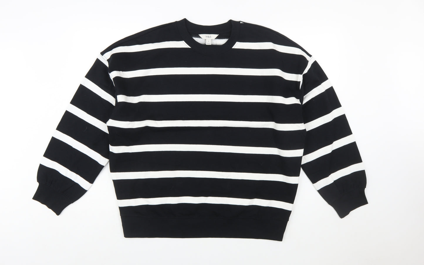 Marks and Spencer Women Black White Striped Pullover Sweatshirt M
