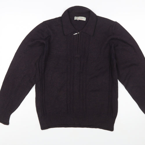 LEON Men’s Brown Wool Blend Collared Full Zip Jumper Size M