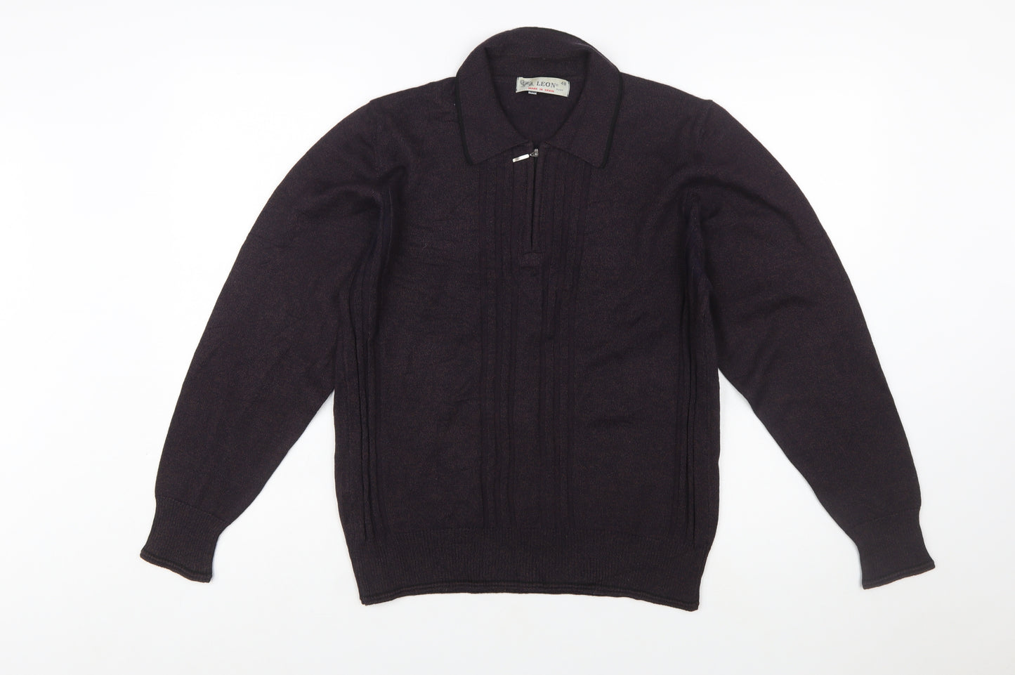 LEON Men’s Brown Wool Blend Collared Full Zip Jumper Size M