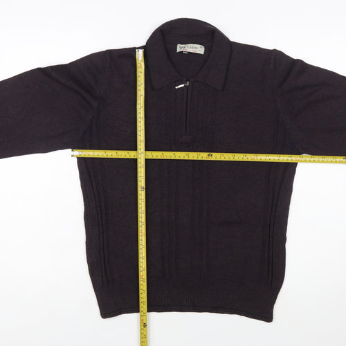 LEON Men’s Brown Wool Blend Collared Full Zip Jumper Size M