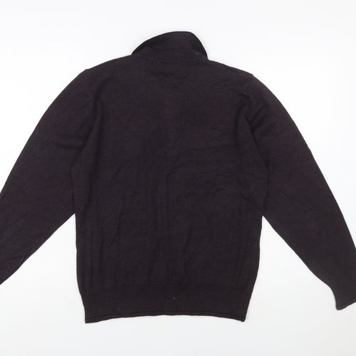 LEON Men’s Brown Wool Blend Collared Full Zip Jumper Size M