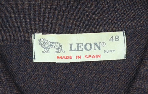 LEON Men’s Brown Wool Blend Collared Full Zip Jumper Size M