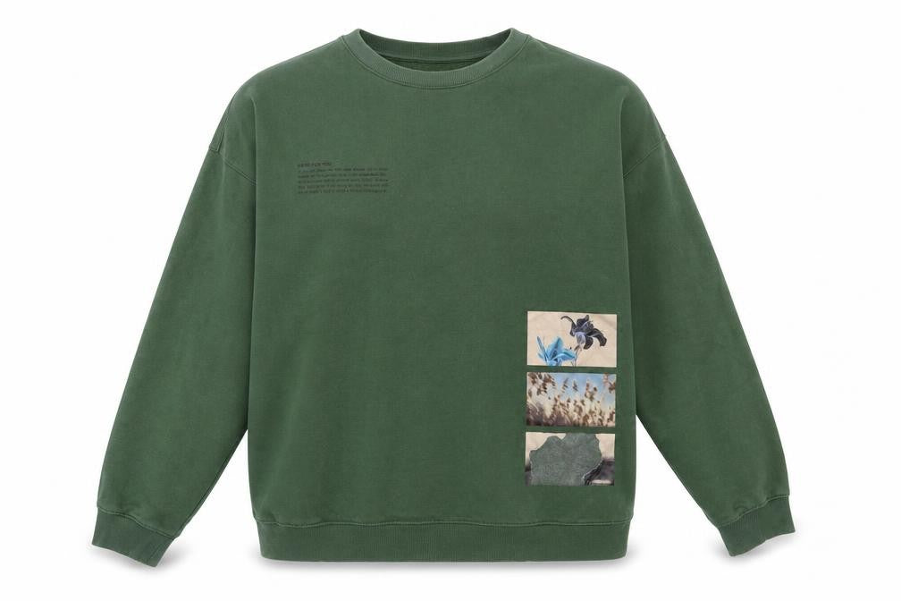 Front view of H&M Women Green Oversized Sweatshirt L Cotton Blend Crew Neck