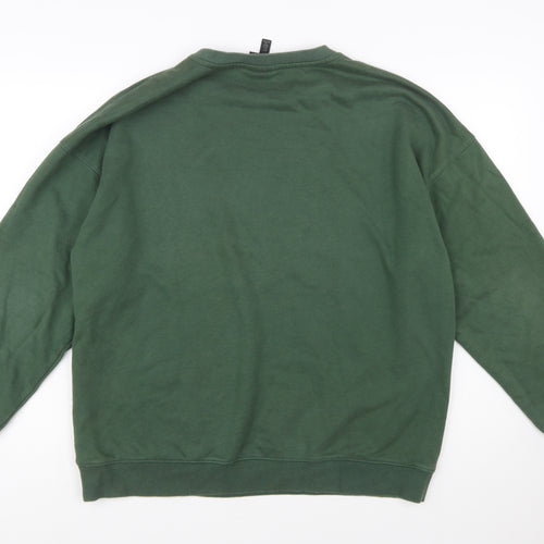 H&M Women Green Oversized Sweatshirt L Cotton Blend Crew Neck