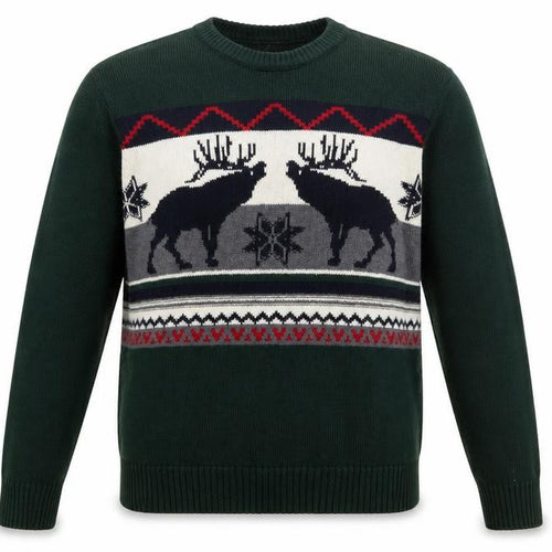 Dockers Men's Green Reindeer Cotton Fair Isle Jumper Size L