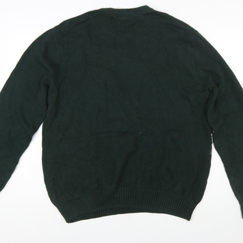 Dockers Men's Green Reindeer Cotton Fair Isle Jumper Size L