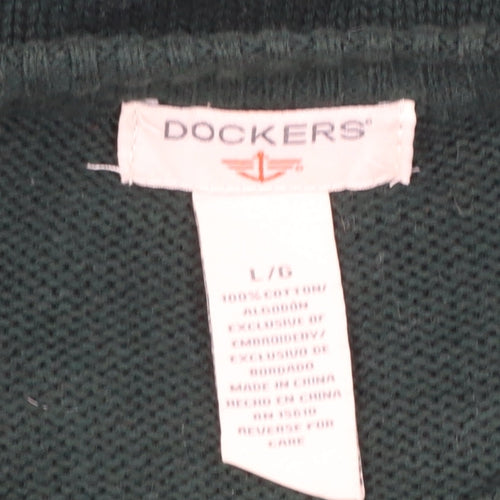 Dockers Men's Green Reindeer Cotton Fair Isle Jumper Size L