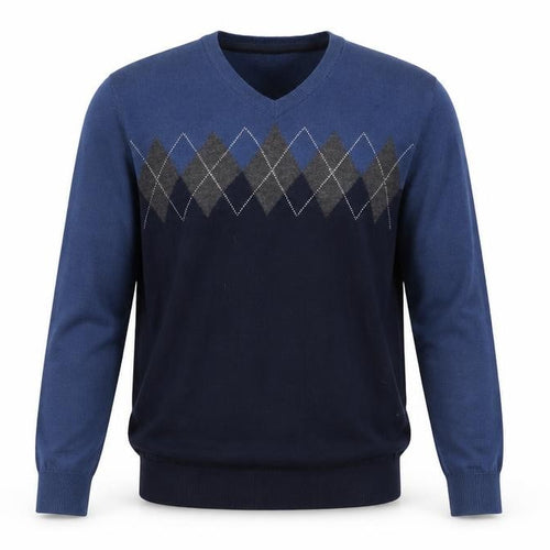 Club Room Men's Blue Argyle V-Neck Wool Blend Jumper Size M