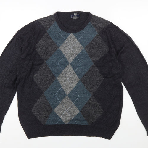 Dockers Men's Grey Argyle Acrylic Crew Neck Jumper Size L