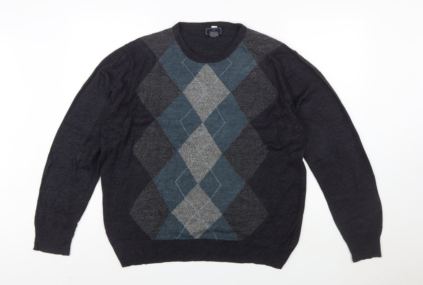 Dockers Men's Grey Argyle Acrylic Crew Neck Jumper Size L