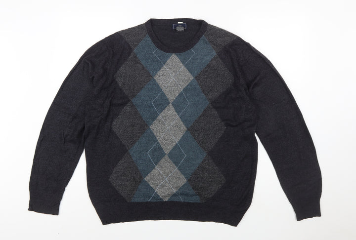 Dockers Men's Grey Argyle Acrylic Crew Neck Jumper Size L