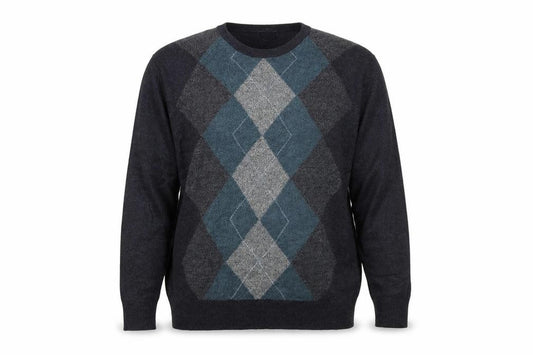 Front view of Dockers Men's Grey Argyle Acrylic Crew Neck Jumper, size L