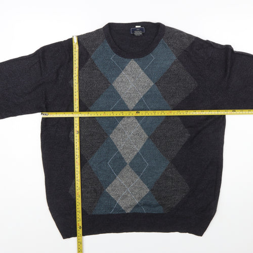 Dockers Men's Grey Argyle Acrylic Crew Neck Jumper Size L