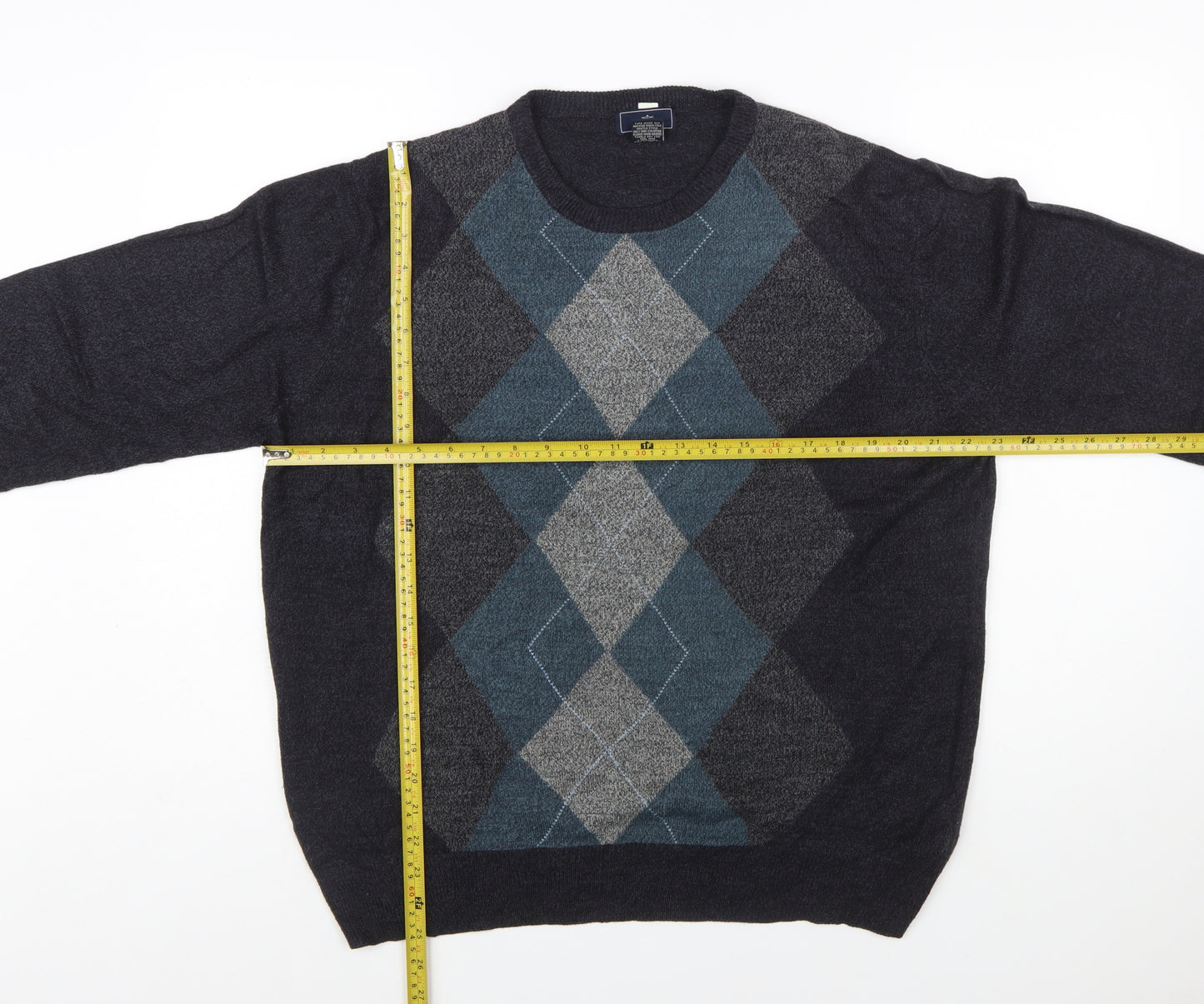 Dockers Men's Grey Argyle Acrylic Crew Neck Jumper Size L