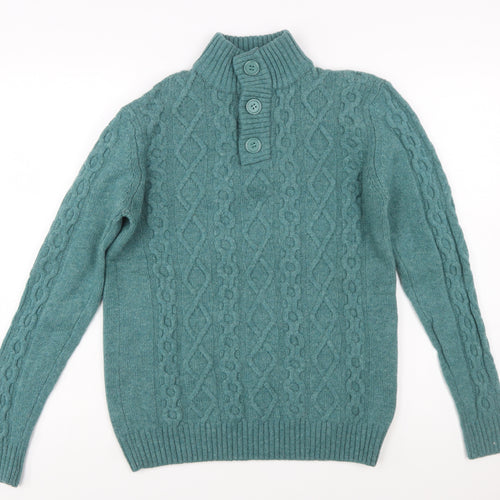 Urban Reef Mens Green Cable-Knit Henley Jumper Size L