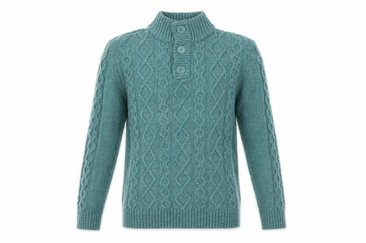 Front view of Urban Reef men’s green cable-knit henley jumper, size L