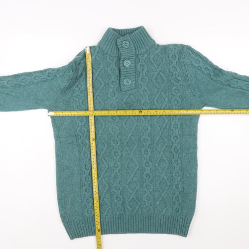 Urban Reef Mens Green Cable-Knit Henley Jumper Size L
