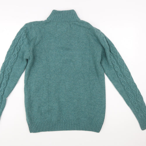 Urban Reef Mens Green Cable-Knit Henley Jumper Size L