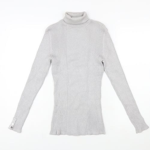 Style & Co Women Silver Roll Neck Ribbed Knit Jumper XL