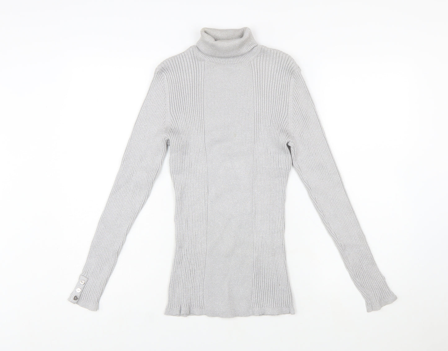 Style & Co Women Silver Roll Neck Ribbed Knit Jumper XL