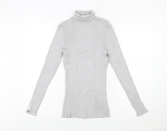 Style & Co Women Silver Roll Neck Ribbed Knit Jumper XL