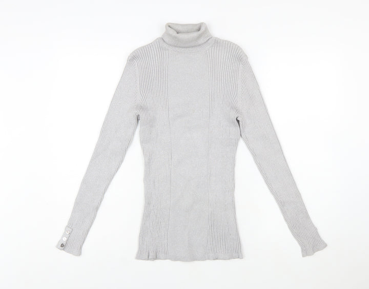 Style & Co Women Silver Roll Neck Ribbed Knit Jumper XL