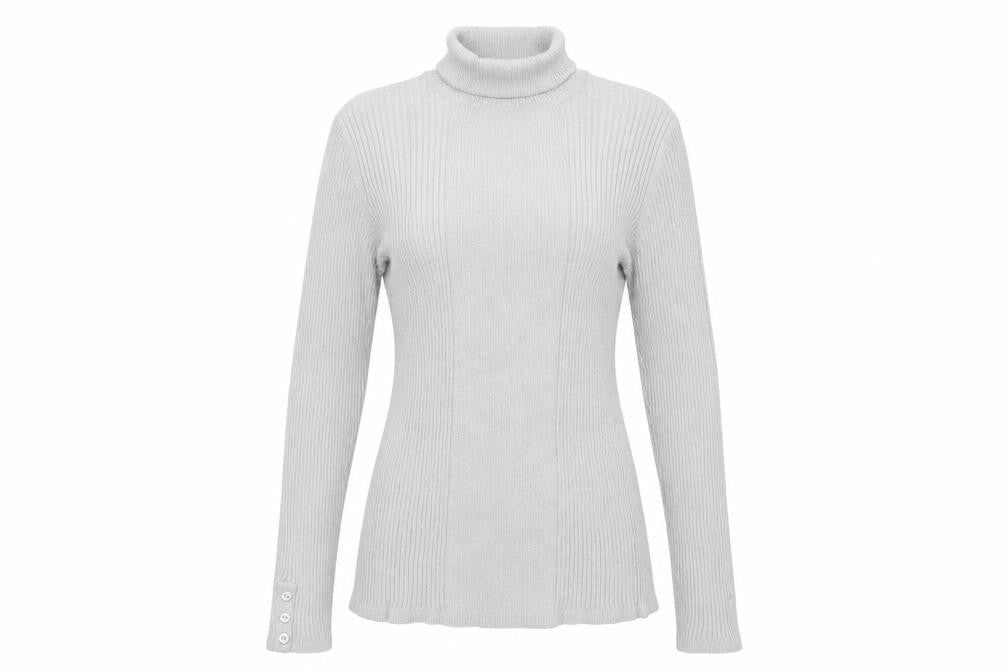 Front view of Style & Co Women Silver Roll Neck Ribbed Knit Jumper XL
