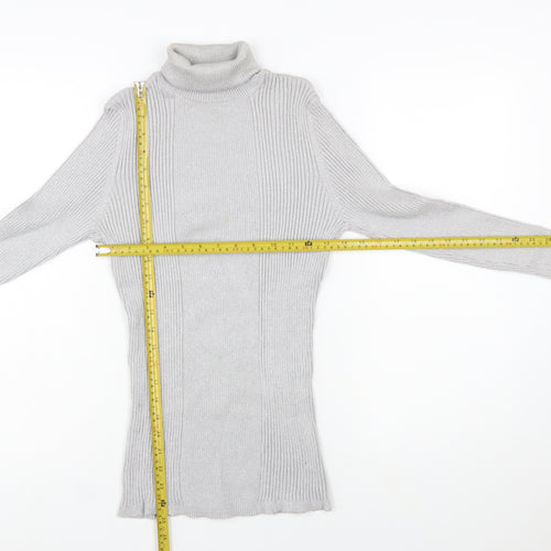Style & Co Women Silver Roll Neck Ribbed Knit Jumper XL