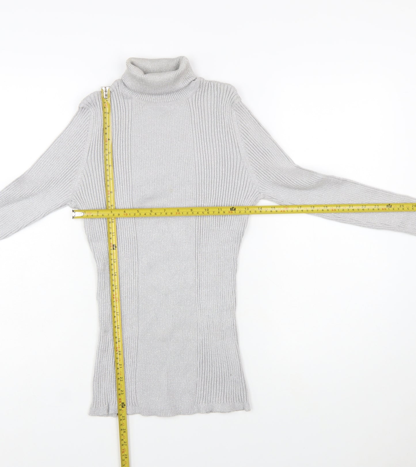Style & Co Women Silver Roll Neck Ribbed Knit Jumper XL