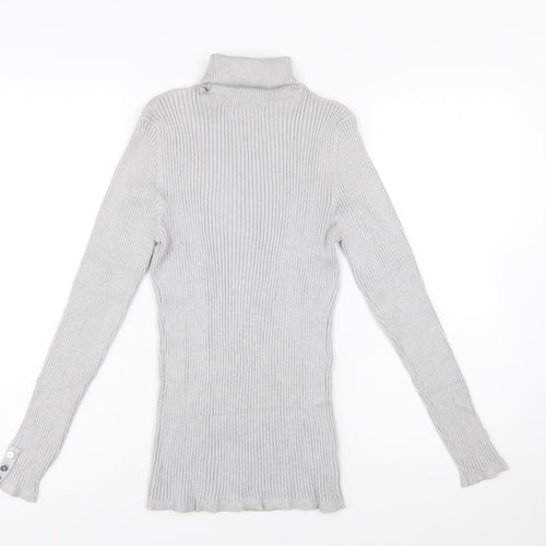 Style & Co Women Silver Roll Neck Ribbed Knit Jumper XL