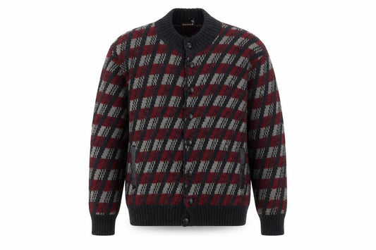 Front view of Graziano G. Men's Multicoloured Check Wool Cardigan M