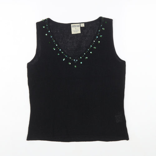 Country Road Women's Black Sequin Knit Sleeveless V-Neck Vest M