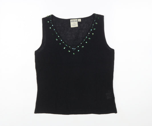 Country Road Women's Black Sequin Knit Sleeveless V-Neck Vest M
