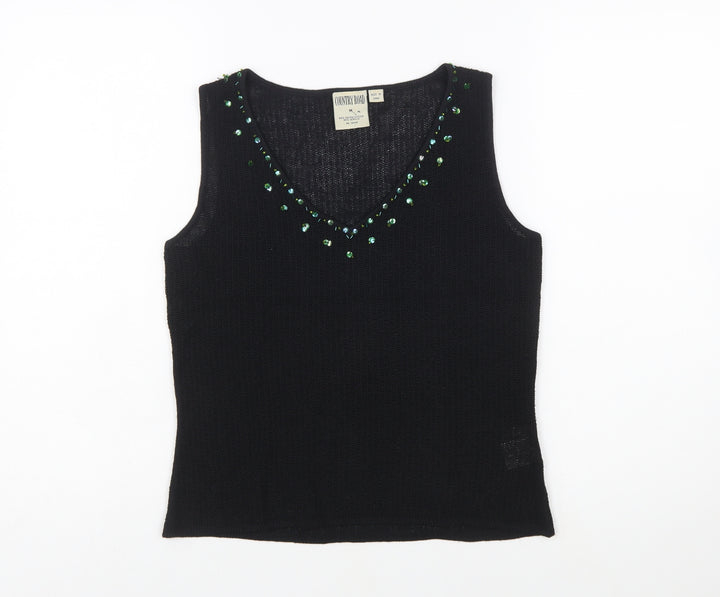 Country Road Women's Black Sequin Knit Sleeveless V-Neck Vest M