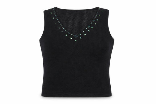 Front view of Country Road Women's Black Sequin Knit Sleeveless V-Neck Vest M
