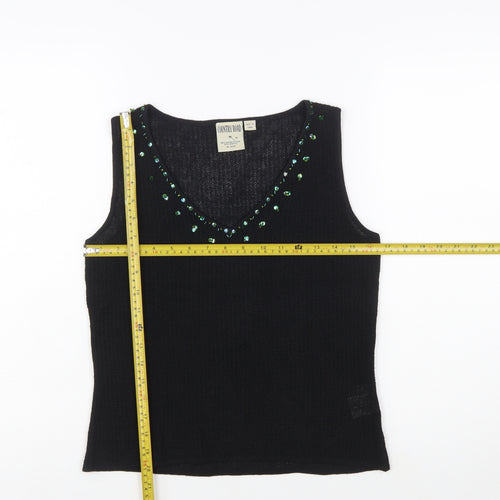 Country Road Women's Black Sequin Knit Sleeveless V-Neck Vest M