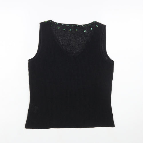 Country Road Women's Black Sequin Knit Sleeveless V-Neck Vest M