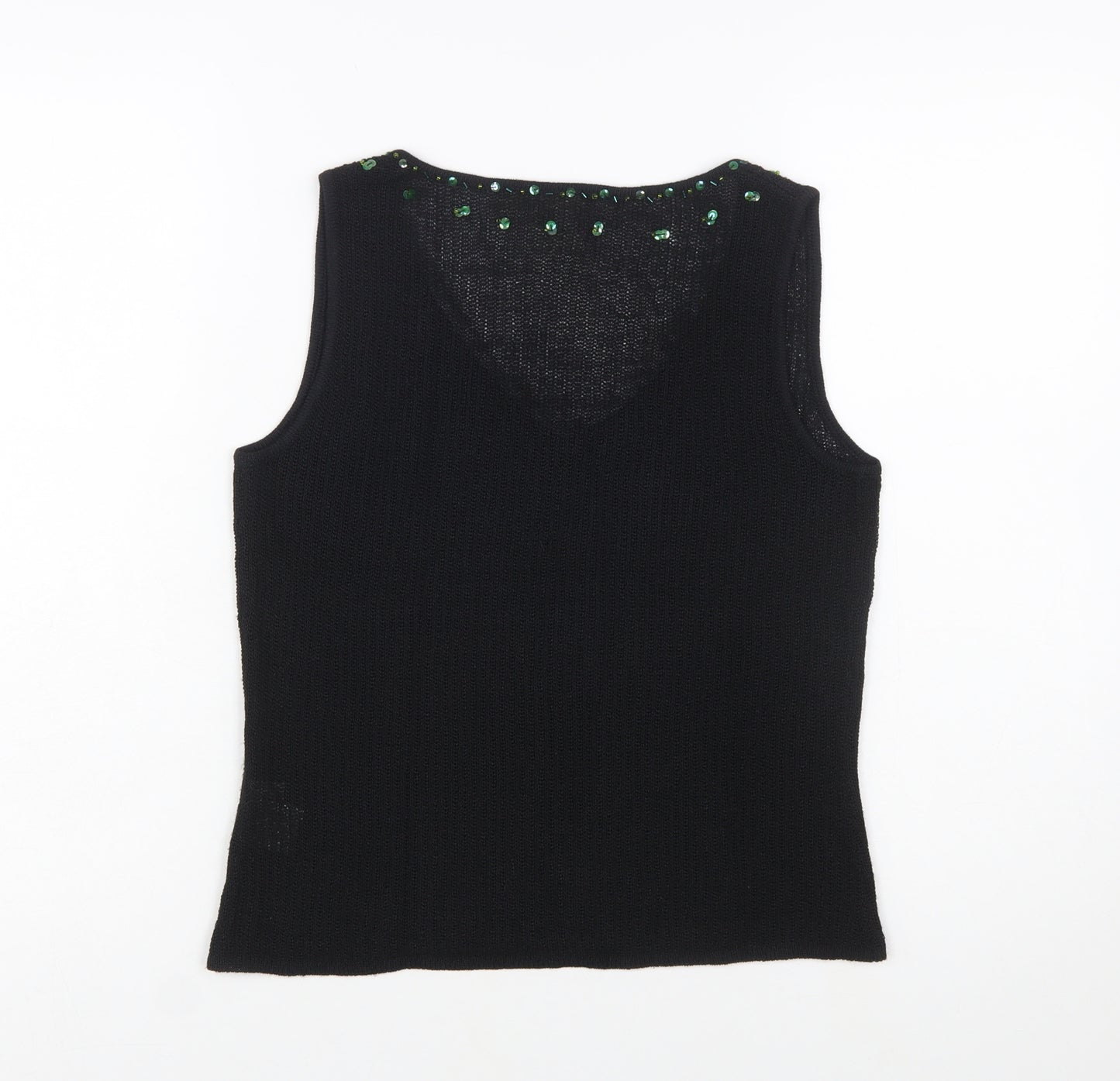 Country Road Women's Black Sequin Knit Sleeveless V-Neck Vest M
