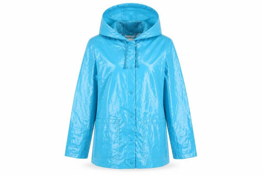 Front view of Xhilaration Women Blue L Water Resistant Hooded Rain Coat Jacket