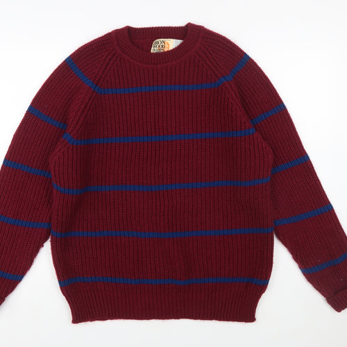 Iron Wood Trading Company Men's Red Striped Chunky Knit Acrylic Pullover Jumper M