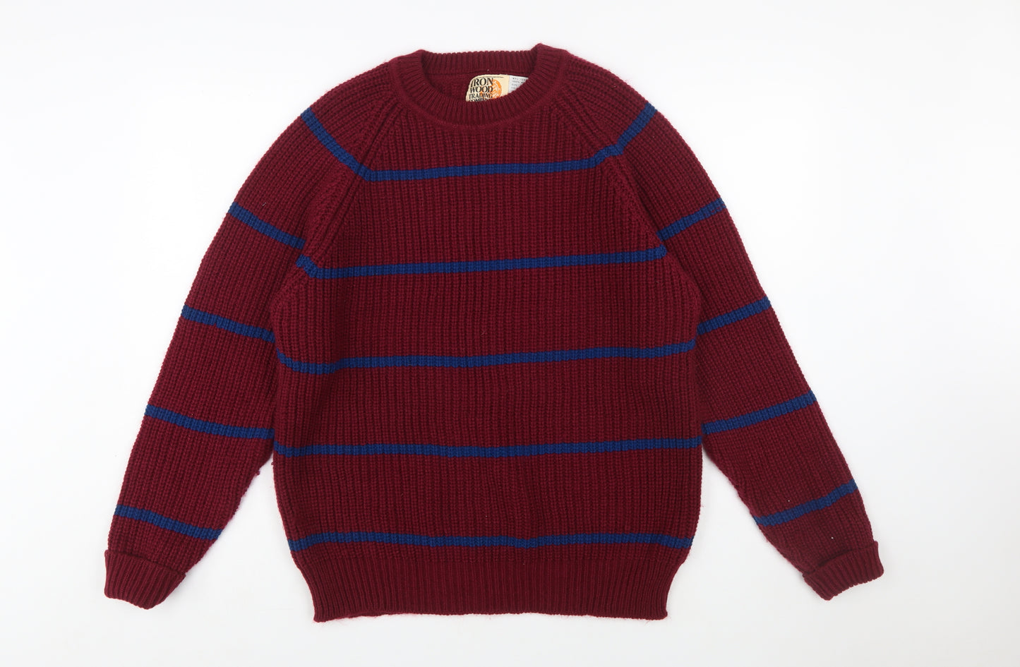Iron Wood Trading Company Men's Red Striped Chunky Knit Acrylic Pullover Jumper M